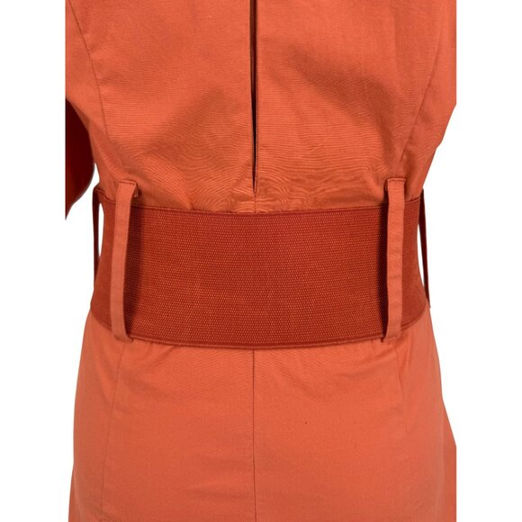 Vintage Y2K Bebe Rust Orange Belted Mini Shirt Dress w/Pockets & Satin Trim S - Picture 14 of 16